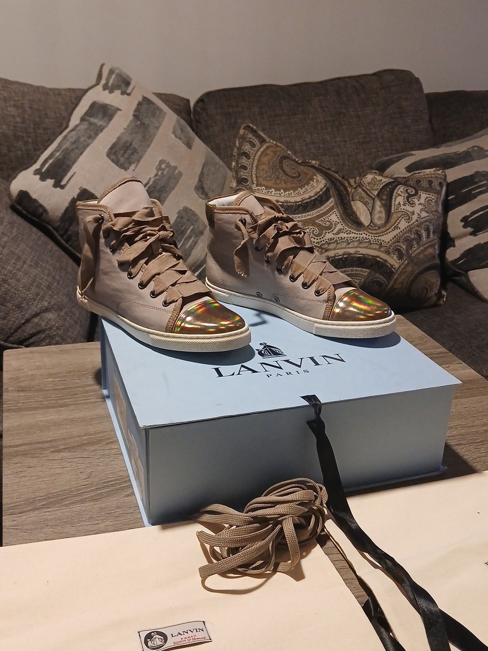 Lanvin Paris Metallic Cap Toe  High-Top Sneakers Size 36 (US 6)